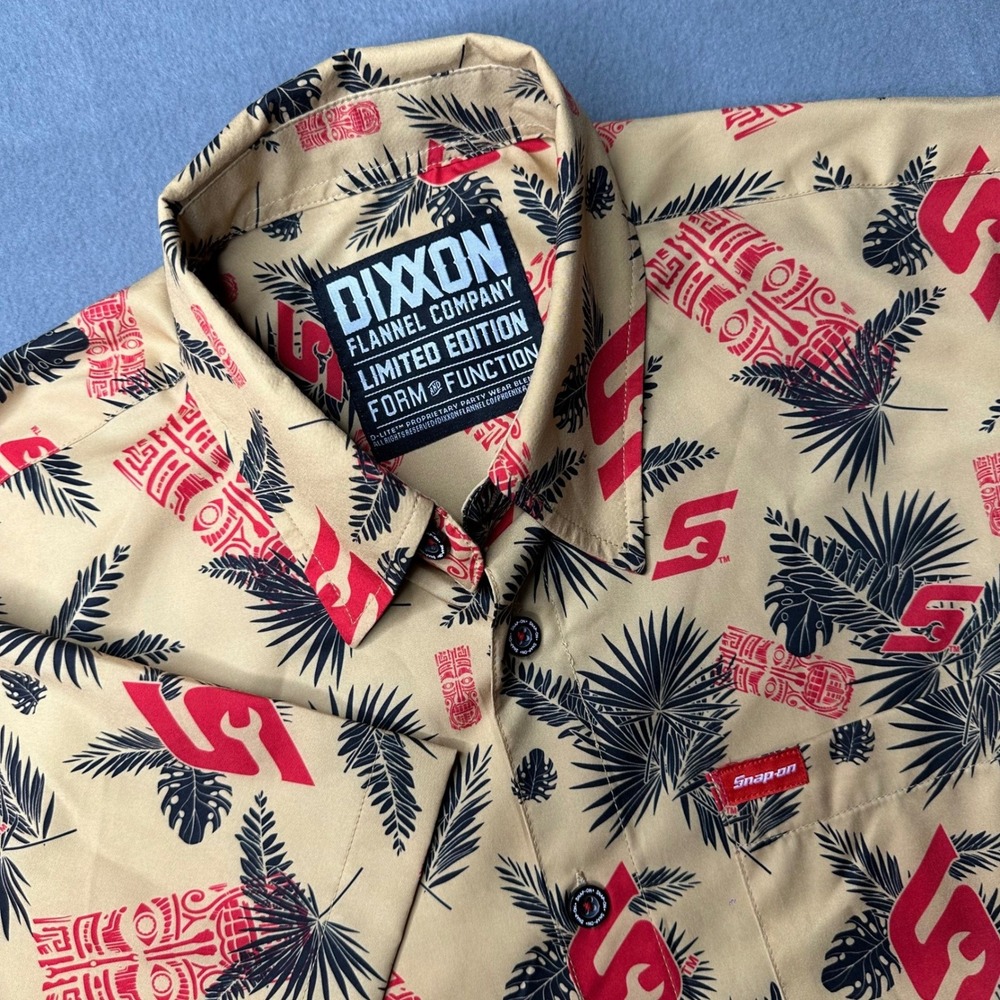 Dixxon Snap-On Shirt Mens Medium Tan Tiki Palm Short Sleeve Limited Edition M